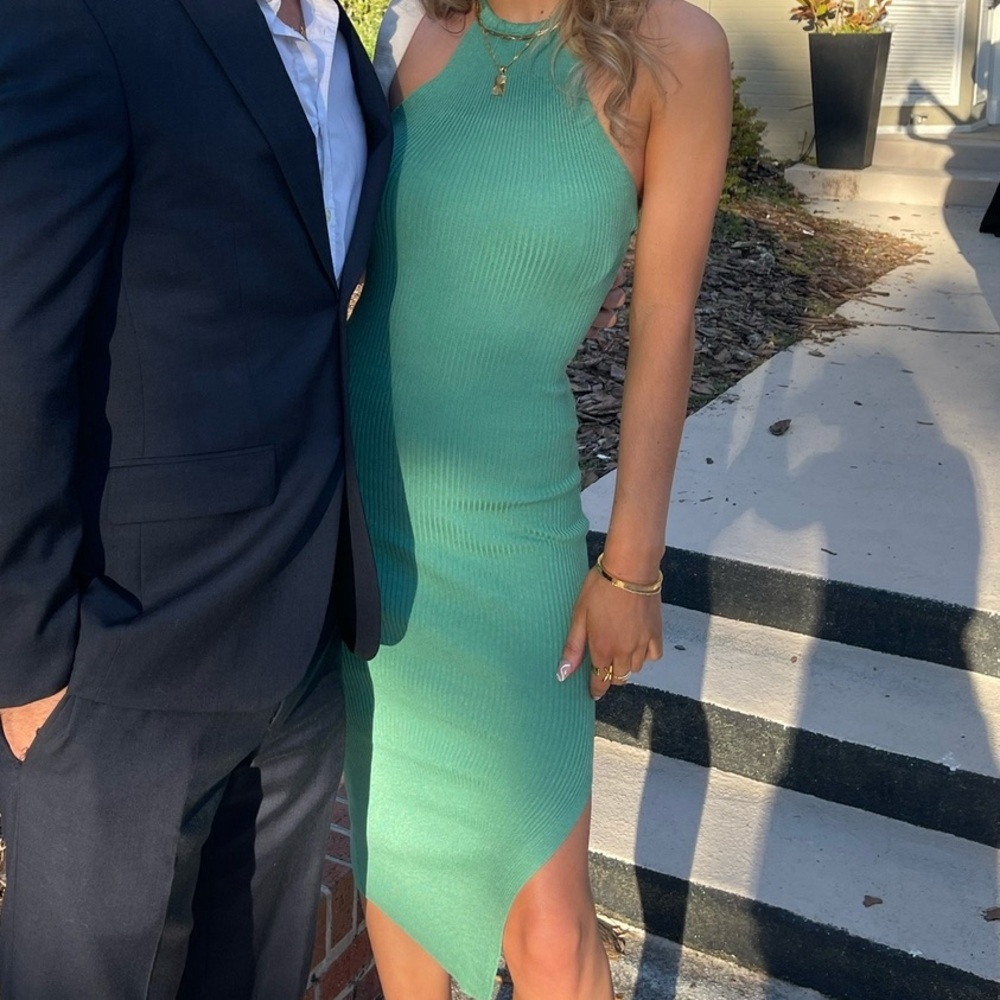 Beginning Boutique Green Ribbed Midi Dress